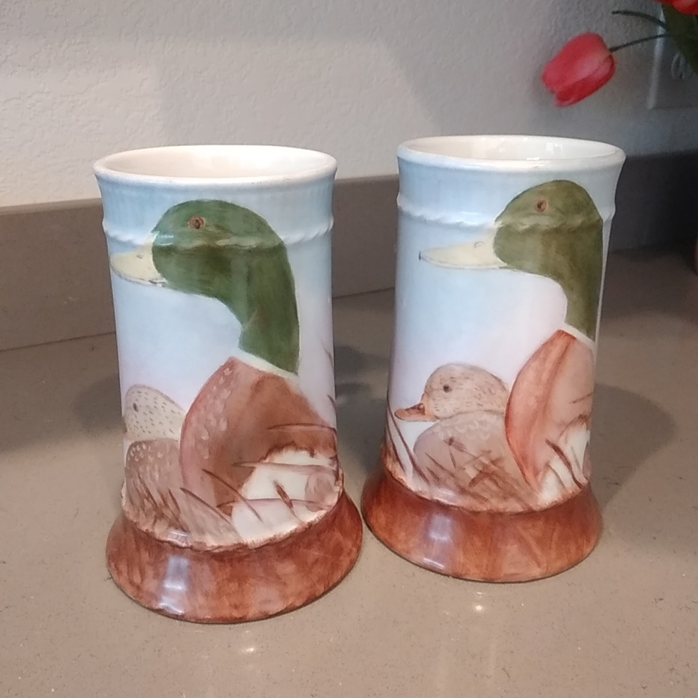 West Germany Bavaria Hand Painted Duck ThCeramic Mugs